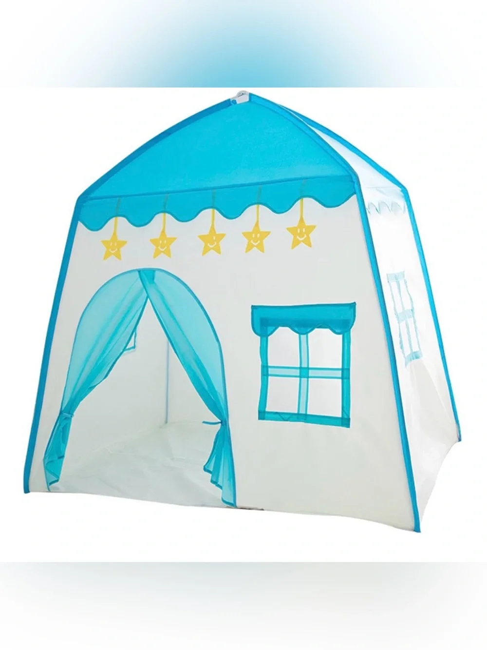 Blue & White Kids Play Tent with Yellow Star Accents